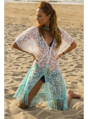 Kimono White and Turq Burnout ombre