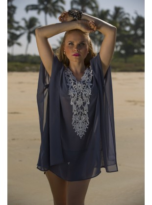 Grey georgette kaftan with neck patch